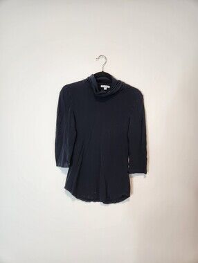 James Perse Black Turtleneck Round Hem 3/4 Sleeve Top Size 3